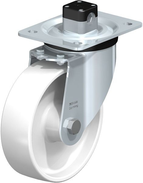 Blickle L-PO 160G-CS11 Stahlblech-Lenkrolle, mittelschwere Ausführung, mit Anschraubplatte & Zentralfeststeller, Polyamid, Weiß, 852635