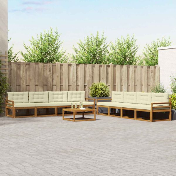 vidaXL Outdoor-Sofagarnitur mit Kissen 9-teilig Natur und Creme, 3367368