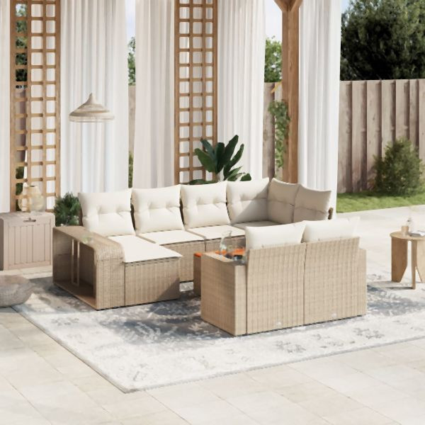 vidaXL 11-tlg. Garten-Sofagarnitur mit Kissen Beige Poly Rattan, 3261308