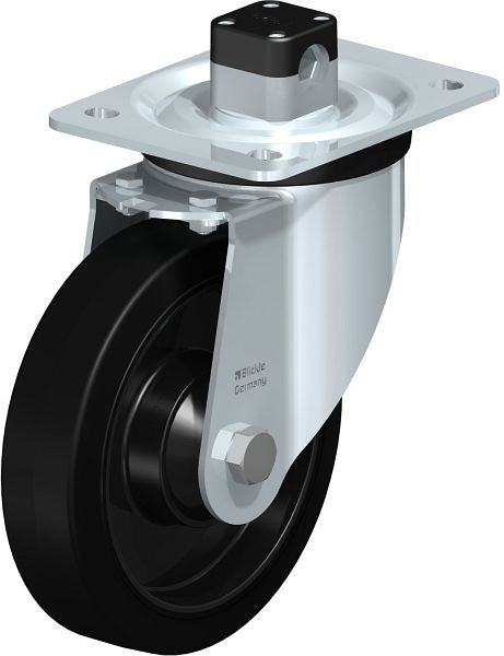 Blickle L-POEV 161K-CS11 Stahlblech-Lenkrolle, mittelschwere Ausführung, mit Anschraubplatte & Zentralfeststeller, Elastik-Vollgummi, Schwarz, 850607