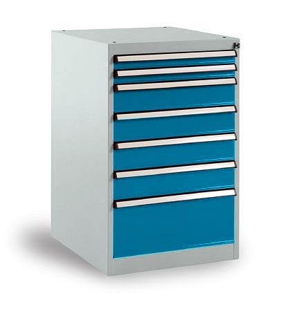 Manuflex Schubfachschrank BASETEC Stationär, Nutzhöhe 700 mm mit 7 Schubfächern, in brillantblau RAL 5007, SP1130.5007