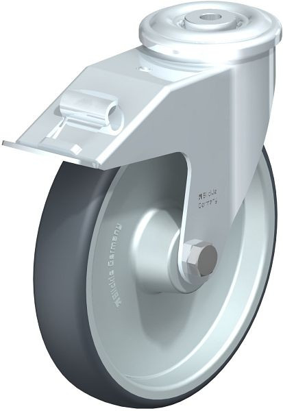 Blickle LER-TPA 200R-FI Stahlblech-Lenkrolle mit Rückenloch & Feststeller, Thermoplastisches Gummi-Elastomer, Grau, 757058