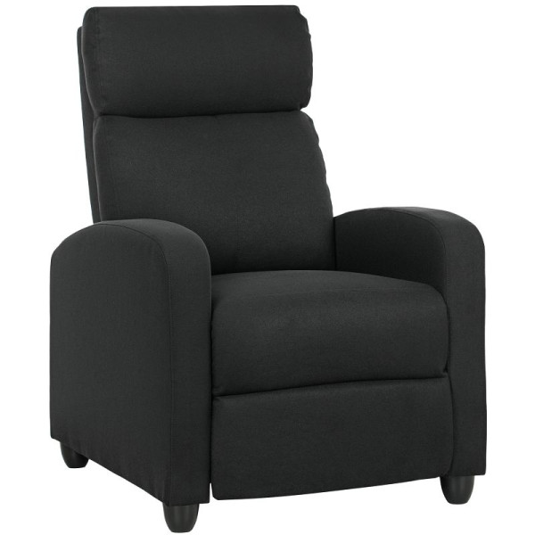 HOMCOM Relaxsessel, verstellbar 135°, ausziehbare Fußstütze, gepolsterte Lehnen, Leinen-Polyester, Schwarz, 839-308V01BK
