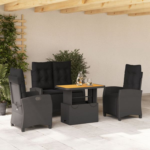 vidaXL 4-teilig Garten-Essgruppe mit Kissen Schwarz Poly Rattan, 3277396