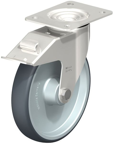 Blickle LEX-TPA 200XR-FI Edelstahl-Lenkrolle mit Anschraubplatte & Feststeller, Thermoplastisches Gummi-Elastomer, Grau, 754552