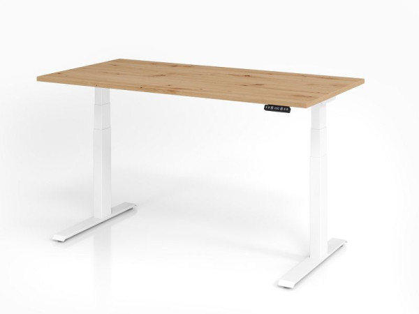 Hammerbacher Schreibtisch XDKB16, 160 x 80 cm, Platte: Asteiche, 25 mm dick, ABS-Dickkante, Rechteckform, Weiß, VXDKB16/R/W