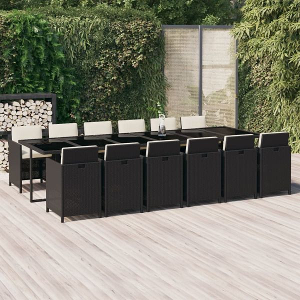 vidaXL 13-teilig Garten-Essgruppe mit Kissen Poly Rattan Schwarz, 3095611