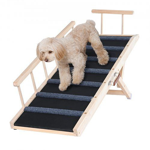 VEVOR Hunderampe 1,2m lang Hundetreppe mit 7 Querstangen Hundeautorampe aus Kiefernholz Gummi 6-stufig, 113kg Tragfähigkeit, CWAQPDMZHSZDSADDMV0