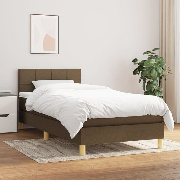 vidaXL Boxspringbett mit Matratze Dunkelbraun 90x190 cm Stoff, 3140580