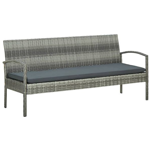 vidaXL Gartensofa 3-Sitzer mit Kissen Grau Poly Rattan, 45792