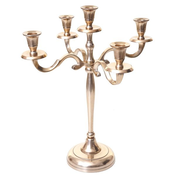 Mendler Kerzenleuchter HWC-D81, Kerzenständer Leuchter Kerzenhalter, 5-armig aus Aluminium 41cm massiv 1kg, Farbe: Gold, 64487