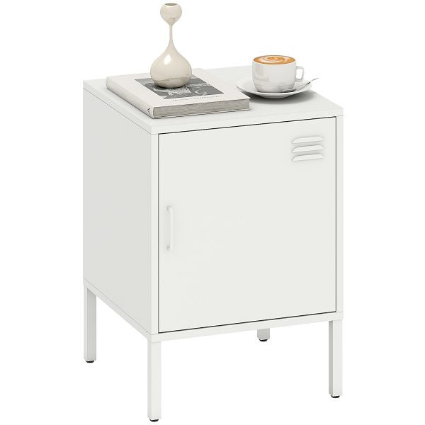 HOMCOM Nachttisch aus Stahl, Beistelltisch für verschiedene Zwecke, verstellbares Regal, für Schlafzimmer, Wohnzimmer, Weiß, 83D-079V00WT