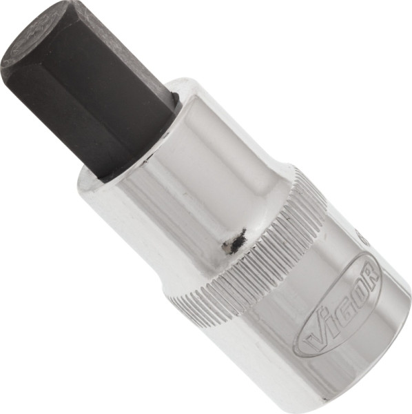 VIGOR Innensechskant Schraubendreher-Einsatz, Vierkant hohl 12,5 mm (1/2 Zoll), Innen-Sechskant Profil, 12 mm, Länge: 55 mm, V2106