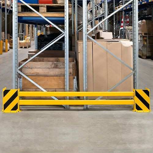 Ampere Regalschutz-Planke C-Profil, ausziehbar bis 2700 mm, gelb beschichtet, Querbalken aus Kunststoff, 311060