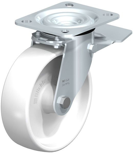 Blickle L-PO 125G-ST Stahlblech-Lenkrolle, mittelschwere Ausführung, mit Anschraubplatte & Feststeller, Polyamid, Weiß, 52035