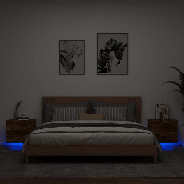 vidaXL Wand-Nachttische mit LED-Leuchten 2 Stück Räuchereiche, 836821