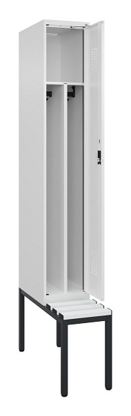 C+P Spind Evolo PLUS, 1 Abteile, 2120x300x815mm, 9016/9016, Haken 4, Zylinderschloss, Sitzfläche Kunststoff, Sitzbank, 0490507-10F S10101