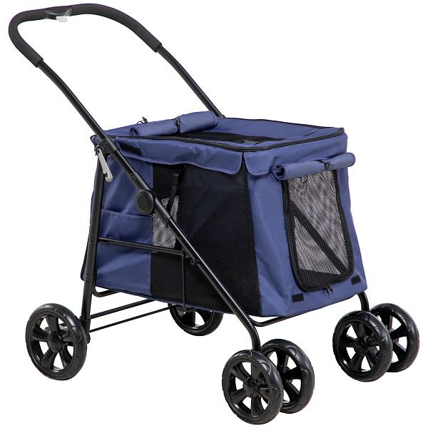 PawHut Hundetrolley bis 20kg klappbar Kissen 3 Seitentaschen 102 cm x 62 cm x 105 cm Blau, D00-163V00DB