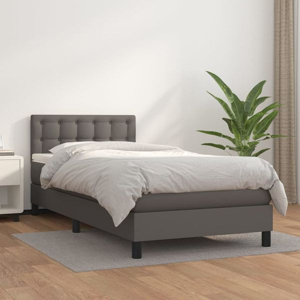 vidaXL Boxspringbett mit Matratze Grau 90x190 cm Kunstleder, 3141099
