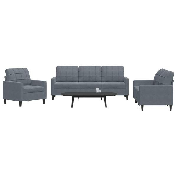 vidaXL 3-tlg. Sofagarnitur mit Kissen Dunkelgrau Samt, 3278352