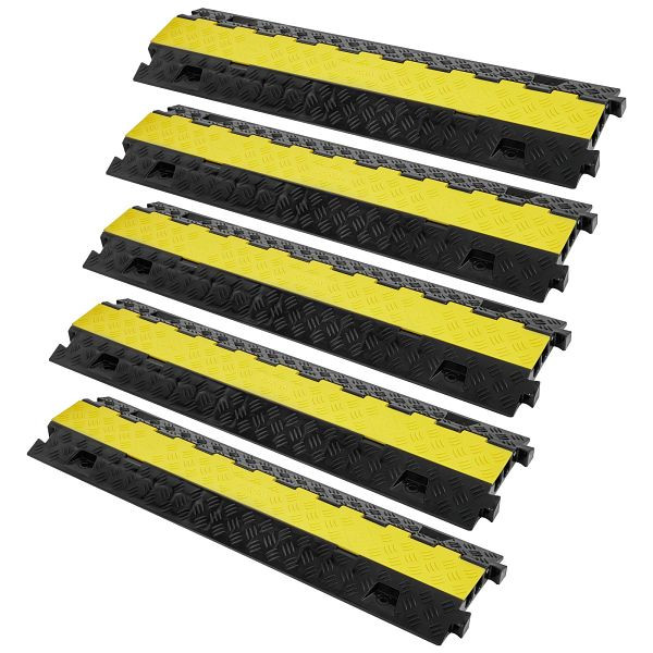 VEVOR 5er Set 2-Kanal-Kabelschutzrampe, TPU & TPR Schlauchbrücke 91,8 x 25 x 4,3 cm Überfahrschutz 10000 kg (pro Achse) Tragfähigkeit, SK52WH1211TPU2ZI9V0