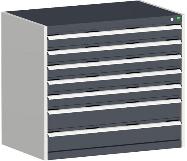 bott cubio Schubladenschrank bestückt mit 7 Schwerlastschubladen BxTxH: 1050 x 750 x 900 mm, RAL 7035/7016, 40029092.19V