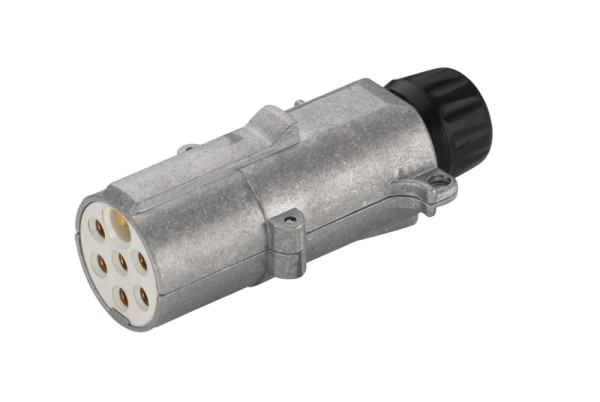 HELLA Stecker, 24V, 7-polig, Stecker: Flachstecker, mit Kabelverschraubung, Aluminium, silber, DIN/ISO: 3731 S-Typ, 8JA 003 832-011