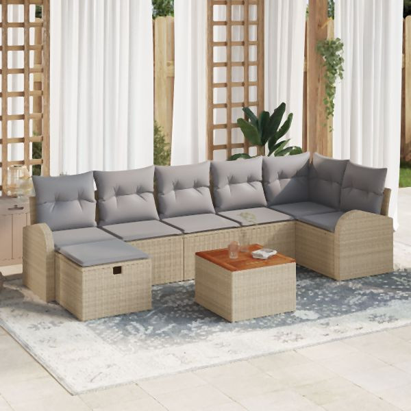 vidaXL 8-teiliges Garten Sofa Set mit Kissen Beige Poly Rattan, 3359518