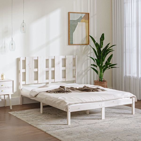 vidaXL Massivholzbett Weiß Kiefer 140x190 cm, 3105581, 8720287043232