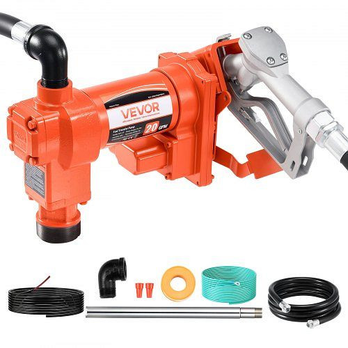 VEVOR Kraftstoff Umfüllpumpe, 12V, 75,7 L/min, 1/4 PS, mit Düse, Schläuchen, für Diesel, Benzin, Kerosin, Ethanol, Methanol, FBBMG20GPM14HBWK1001V9
