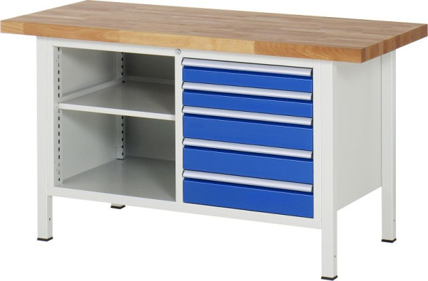 RAU Werkbank Serie 8000 - Modell 8464, B1500 x T700 x H840-1040 mm, Systemunterbau B1235 x T650 x H800-1000 mm, 03-8464A2-157B4H.11