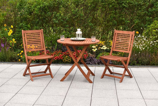 Merxx Cordoba Set 3-teilig, 2 Cordoba Klappstühle, 1 Klapptisch, Ø 65 cm, FSC Eukalyptusholz, 50081-011