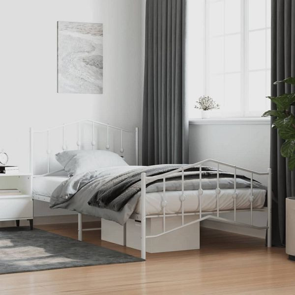 vidaXL Bettgestell mit Kopf- und Fußteil Metall Weiß 100x200 cm, 373851