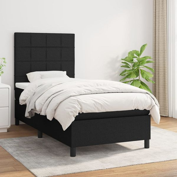 vidaXL Boxspringbett mit Matratze Schwarz 90x200 cm Stoff, 3141747