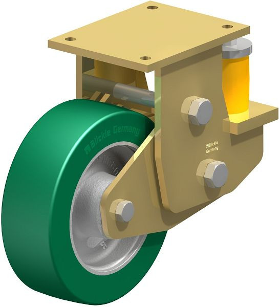 Blickle BSFE-GST 252K Stahlgeschweißte Schwerlast-Bockrolle mit Polyurethanfeder, Blickle Softhane®, Grün, 755388