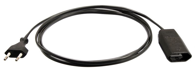 as-Schwabe Euro-Verlängerung 5m, schwarz mit Eurostecker und -Kupplung, Kunststoffmantelleitung H03VVH2-F 2x0,75, 50152