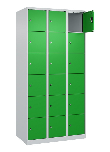 C+P Schließfachschrank Evolo PLUS, 18 Fächer, 1850x900x500mm, 7035/6037, 049000-306 S10011