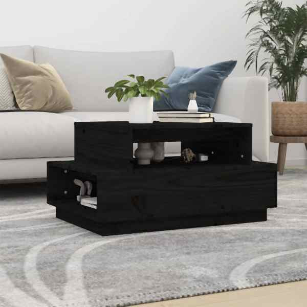 vidaXL Couchtisch Schwarz 80x55x40,5 cm Massivholz Kiefer, 814518