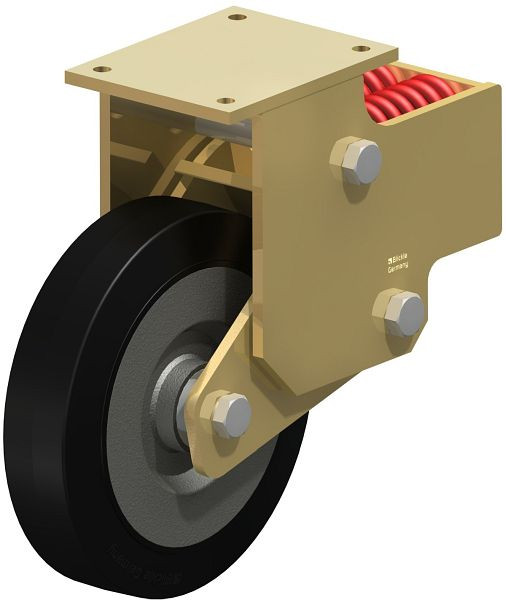 Blickle BSFN-SE 300K Stahlgeschweißte Schwerlast-Bockrolle mit Stahlfeder, Elastik-Vollgummi, Schwarz, 285585