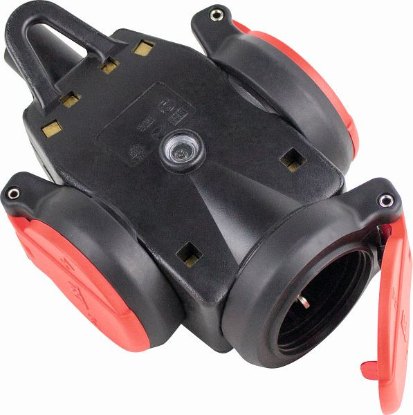 as-Schwabe SCHUKOultra Pro 3-fach Kupplung rot/schwarz Zwei-Komponententechnologie, mit Spannungsanzeige und selbstschließenden Klappdeckeln, 62244