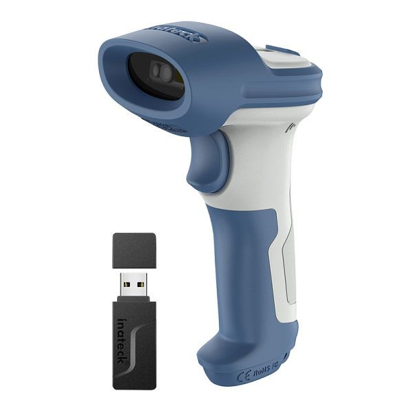 inateck Wireless Barcode Scanner 1D/2D, Bluetooth 5.0, 2.4Ghz Barcode Reader, QR Code Scanner, liest von Bildschirmen, BCST-73_white blue