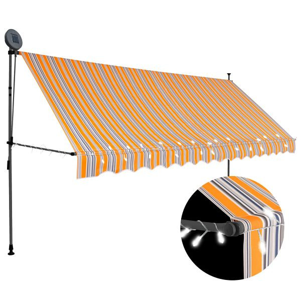 vidaXL Einziehbare Markise Handbetrieben mit LED 350 cm Gelb und Blau, 145853