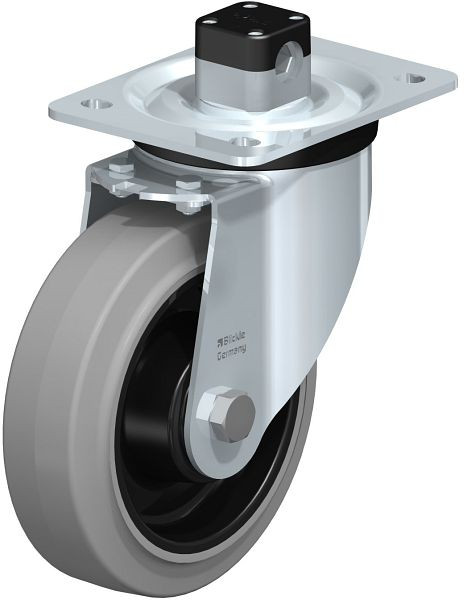 Blickle L-POEV 160KD-CS11-SG Stahlblech-Lenkrolle, mittelschwere Ausführung, mit Anschraubplatte & Zentralfeststeller, Elastik-Vollgummi, Grau, 850638