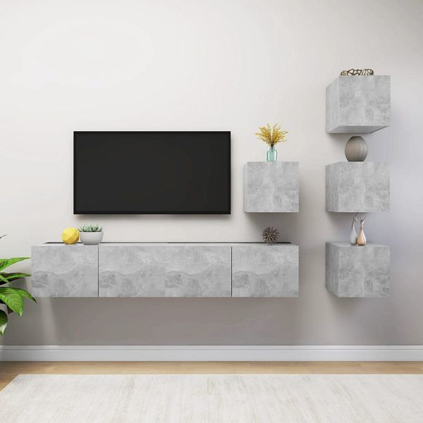 vidaXL 6-teilig TV-Schrank-Set Betongrau Holzwerkstoff, 3079141