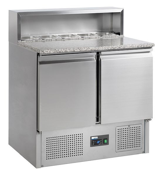 NordCap COOL-LINE Pizzakühltisch PT 9, mit gekühlter Arbeitsplatte aus Granit, Ausschnitt für 5 x GN 1/6, 435208001