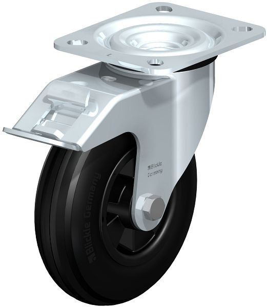 Blickle L-VWPP 125R-FI Stahlblech-Lenkrolle, mittelschwere Ausführung, mit Anschraubplatte & Feststeller, Weichgummi, Schwarz, 755153