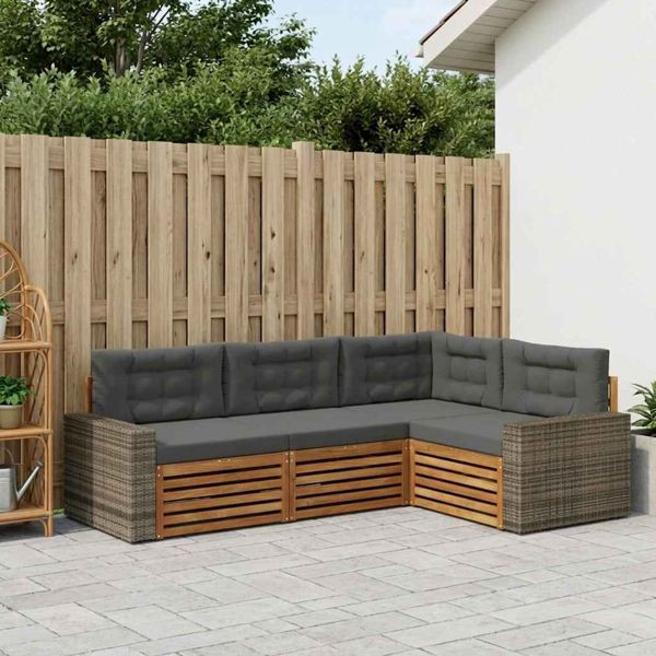 vidaXL Outdoor-Sofagarnitur 4-teilig Natur und Anthrazit, 3383310