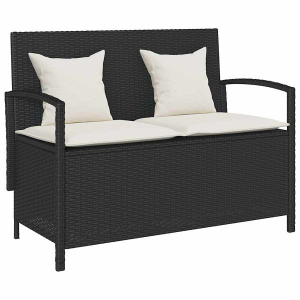 vidaXL Gartenbank mit Stauraum und Kissen Schwarz Poly Rattan, 4104211