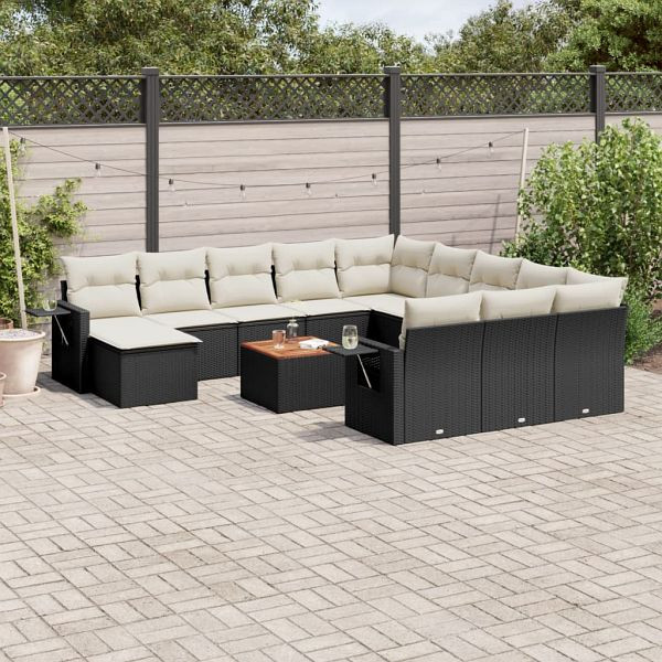 vidaXL 13-teilig Garten-Sofagarnitur mit Kissen Schwarz Poly Rattan, 3257197