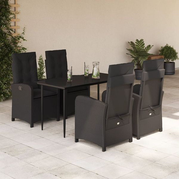 vidaXL 5-teilig Garten-Essgruppe mit Kissen Schwarz Poly Rattan, 3212313